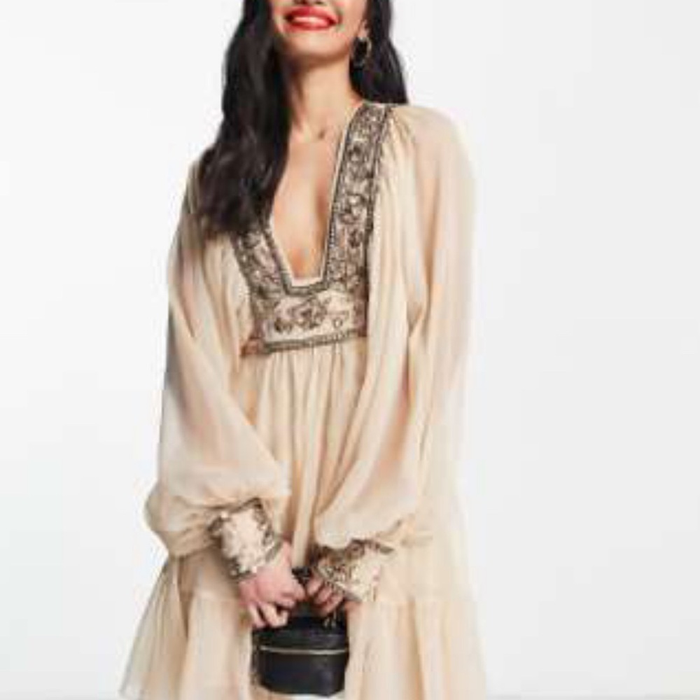 Elegant Cream Embroidered/Beaded Dress